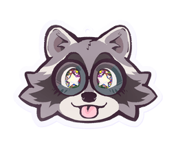 Boba-tan's face in raccoon form, eyes alight and sparkling while she sticks her tongue out in a playful blep.